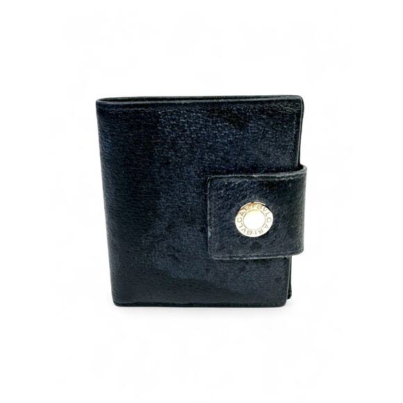 BVLGARI Vintage Blue & Black Leather Trifold Wallet - Picture 1 of 10